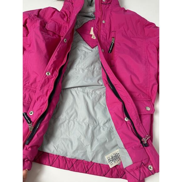 Lands' End Kids Grow-a-longs Jacket Coat L / 14 Pink Parka Fur Trimmed Hooded - Picture 6 of 11
